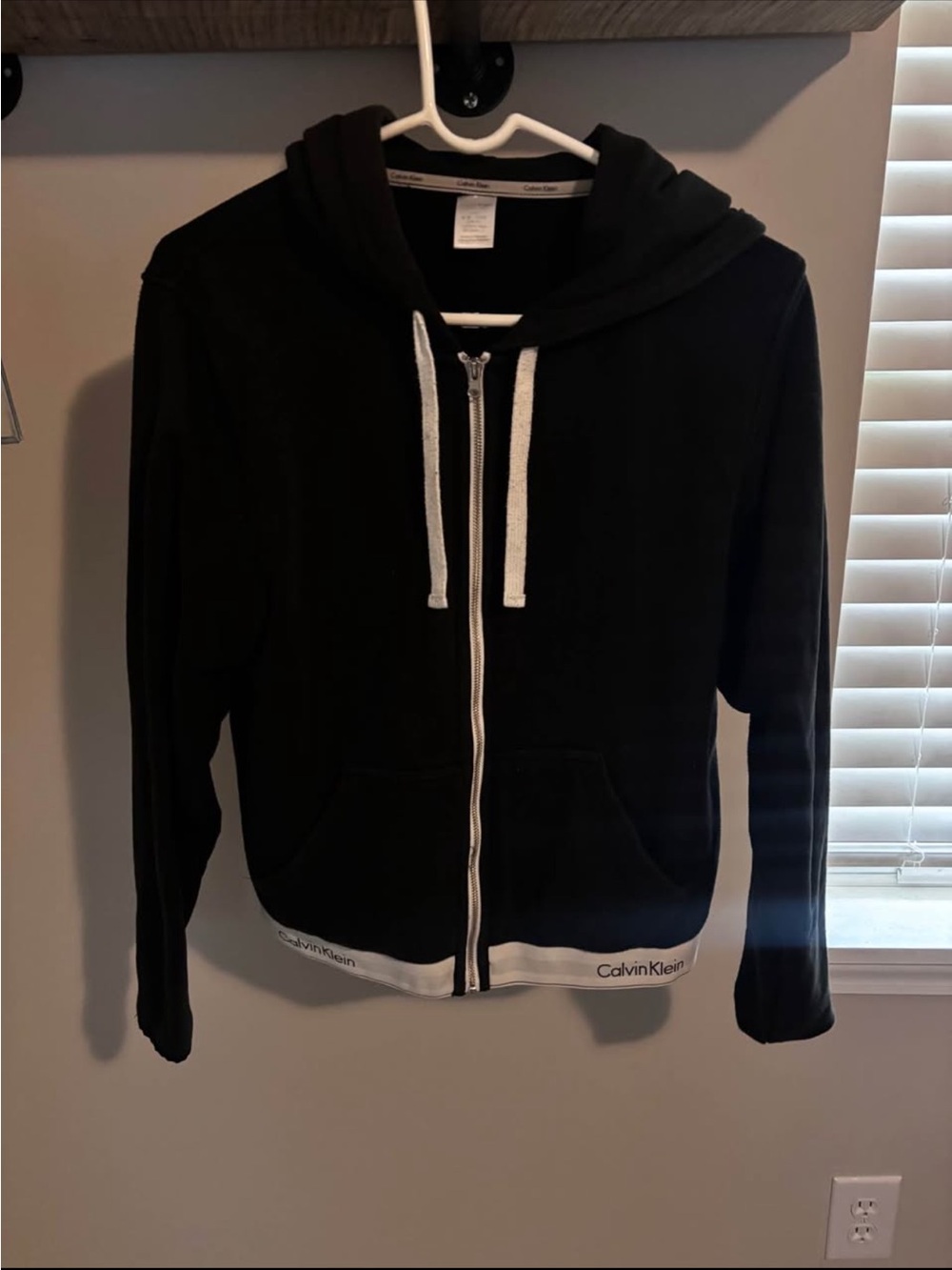 Calvin Klein Black Zip-Front Hoodie with White Trim